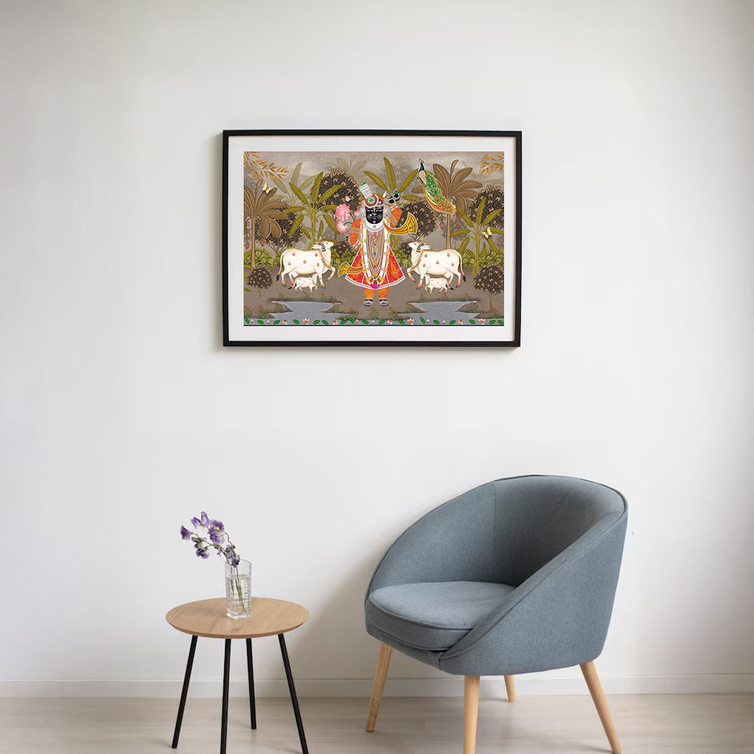 Divine Meadows – Shrinathji & Cows Pichwai Art.