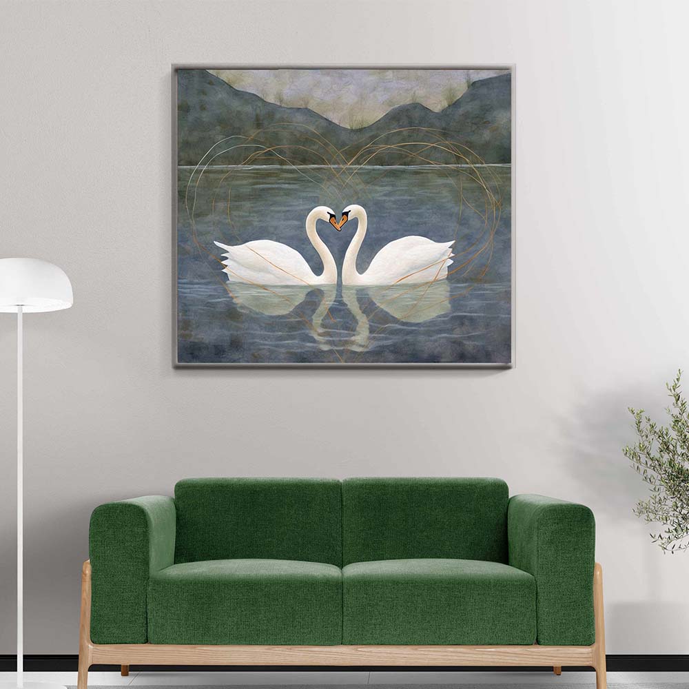 Premium Vintage Swan Pair Painting.