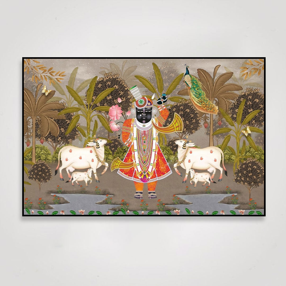 Divine Meadows – Shrinathji & Cows Pichwai Art.
