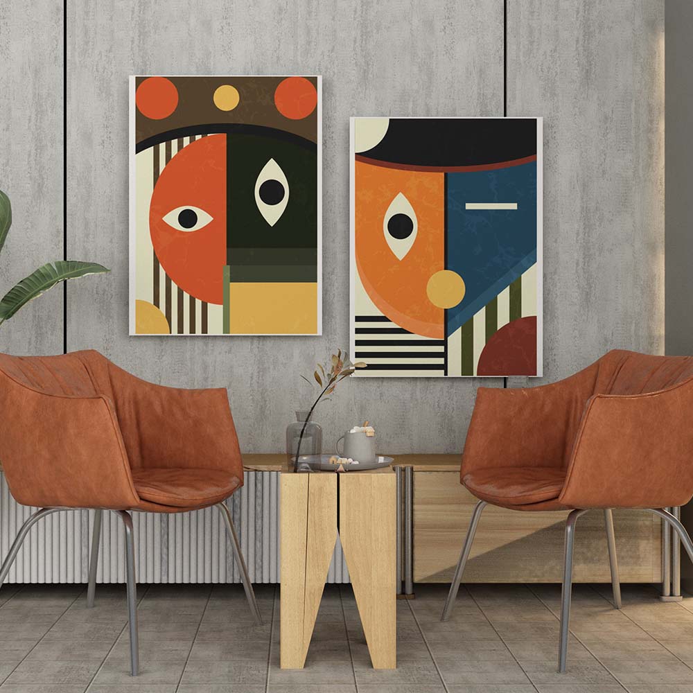 Set of 2 Boho Faces Canvas Painting.