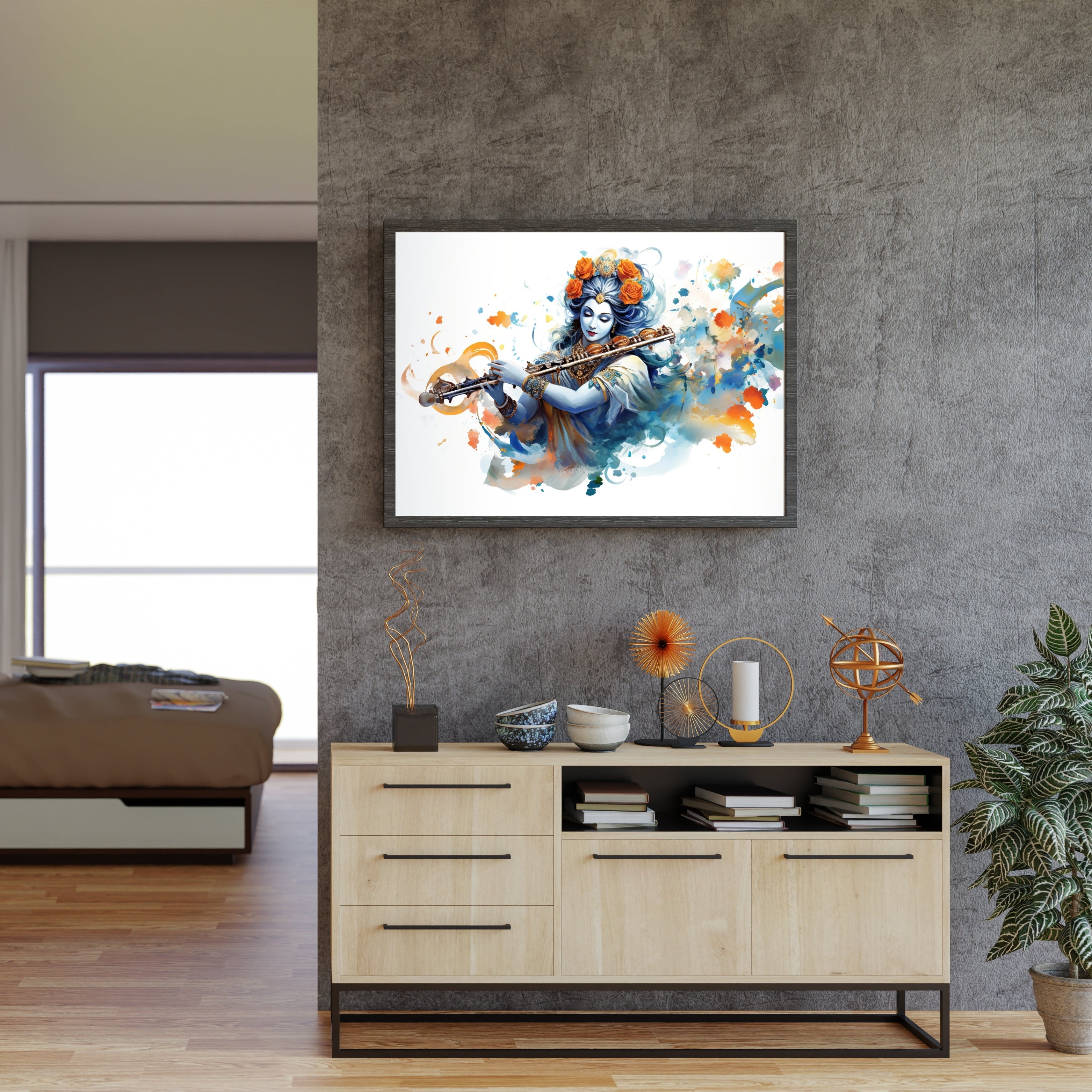 Melodic Krishna Krutik Canvas Painting.