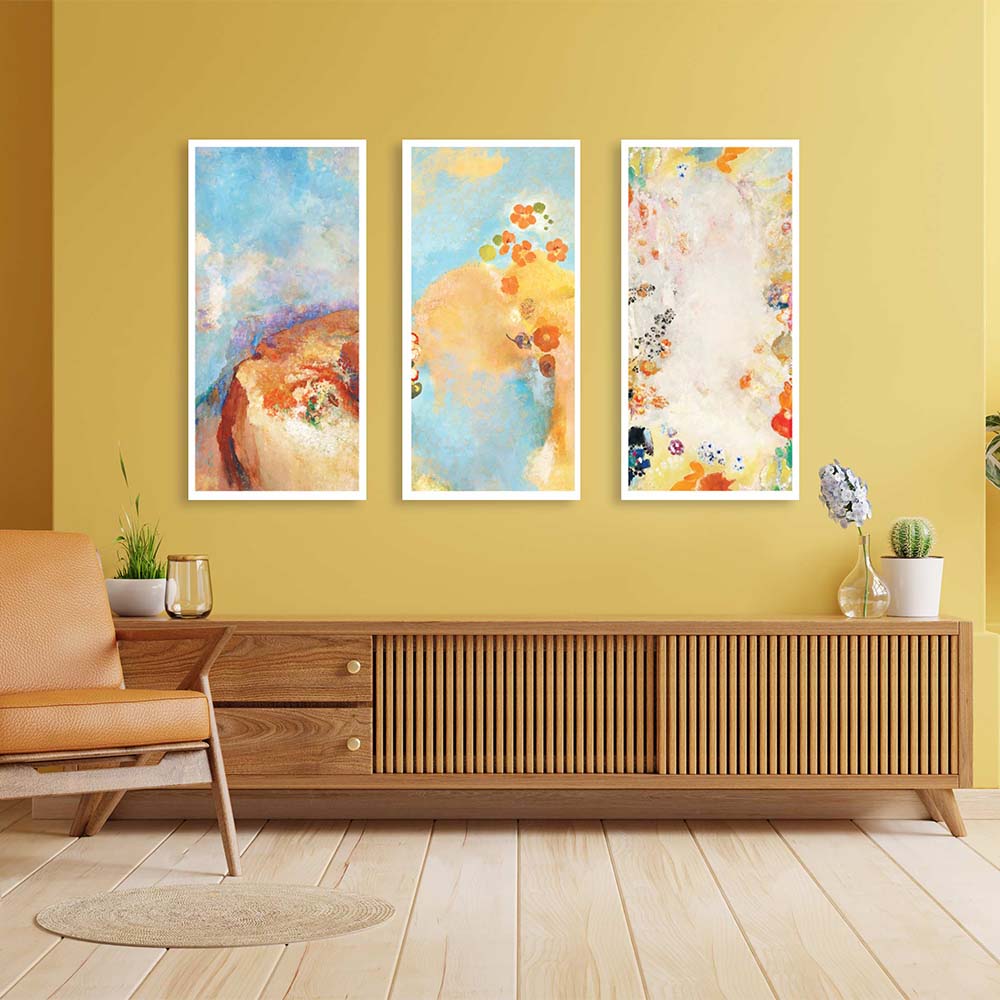 Set of 3 Floral Abstract Canvas Painting.
