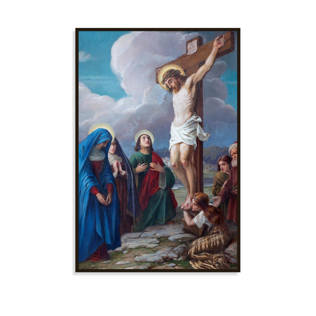 The Crucifixion of Jesus: A Scene of Suffering and Devotion