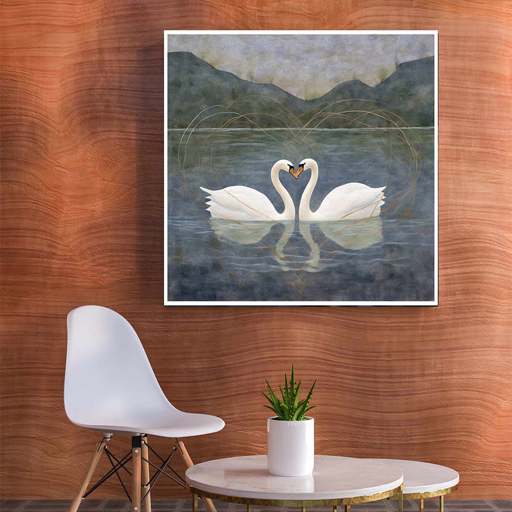 Premium Vintage Swan Pair Painting.