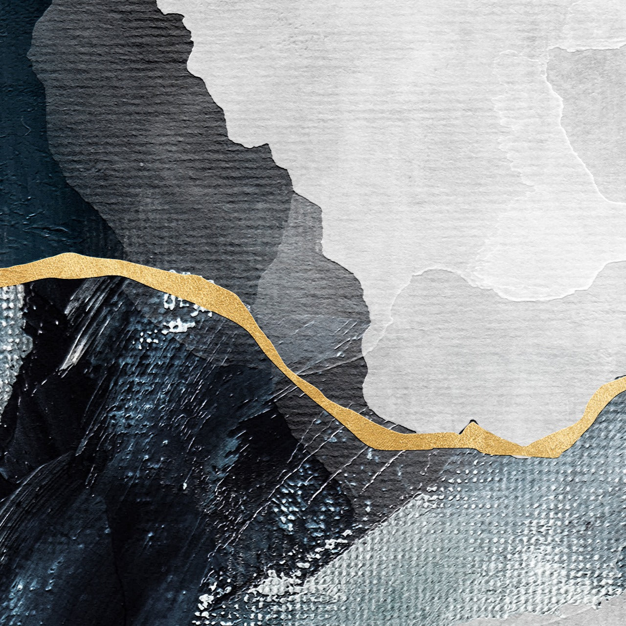 Golden Drift – Blue & Grey Modern Abstract Art by Krutik.