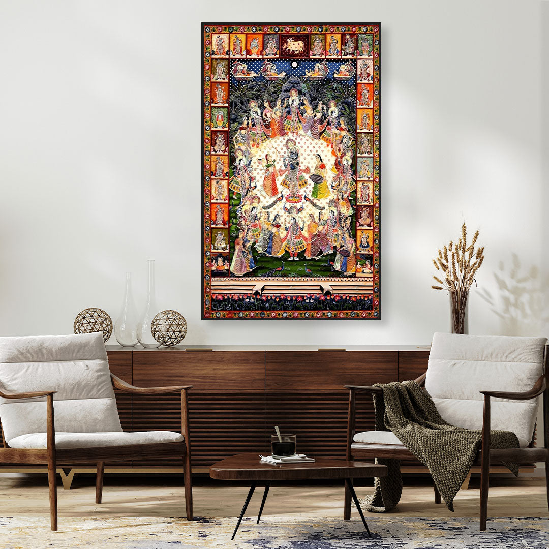 Raas Leela Under the Moon – Traditional Pichwai Painting.