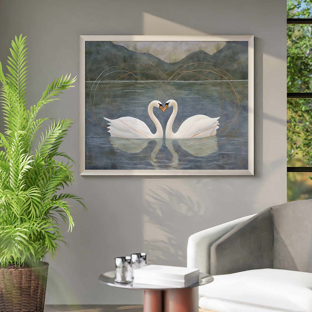 Premium Vintage Swan Pair Painting.