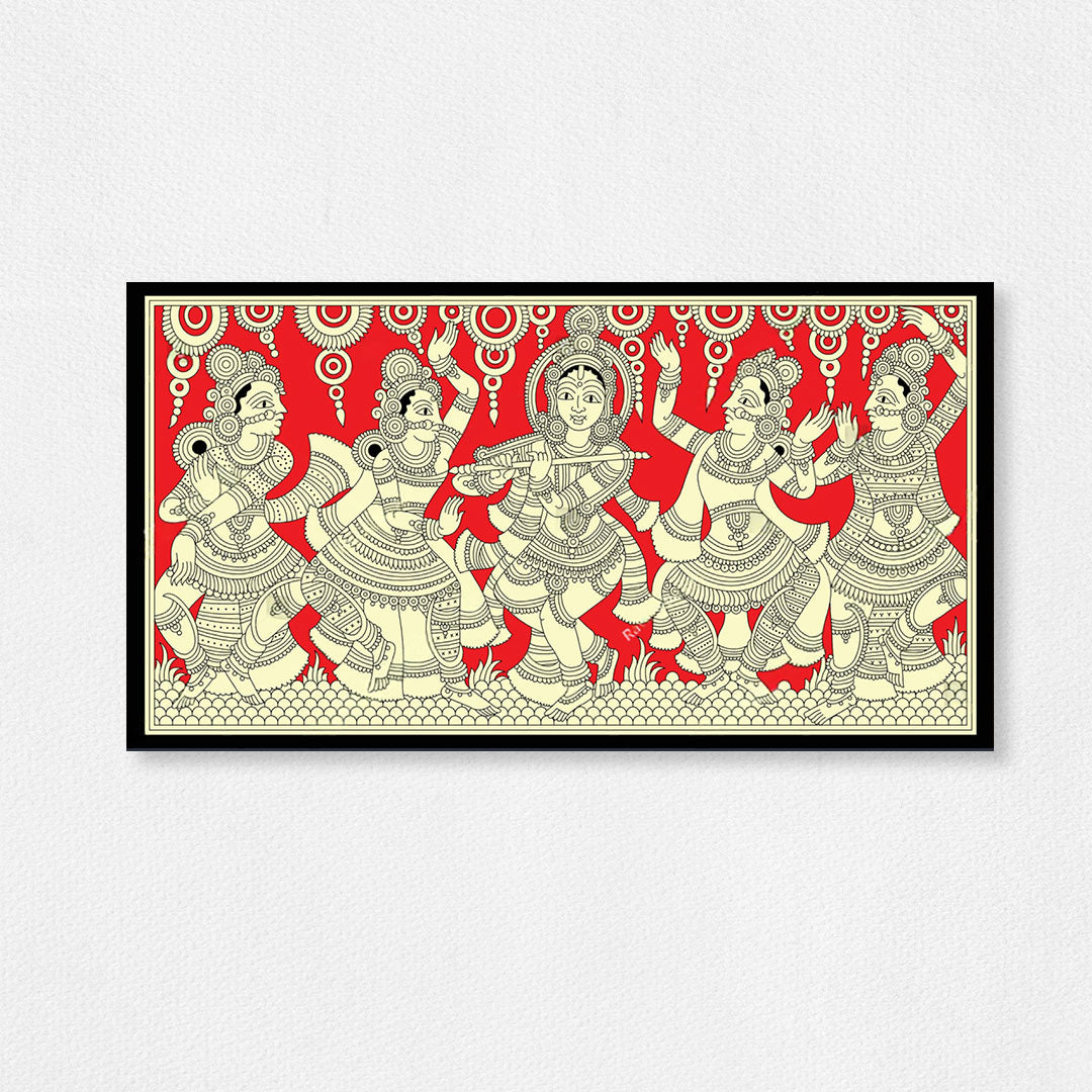 Krishna’s Raas Leela – Dancing with the Gopis (Kalamkari in Red & White).
