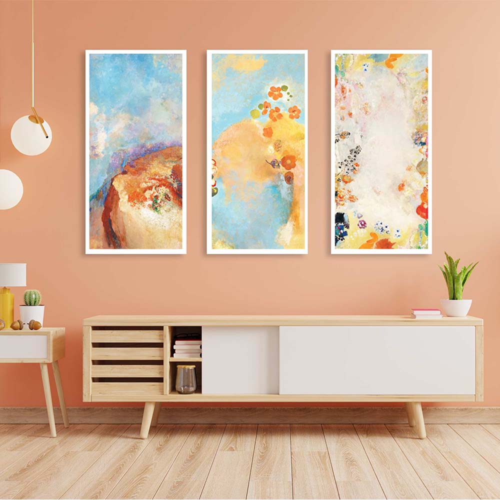 Set of 3 Floral Abstract Canvas Painting.