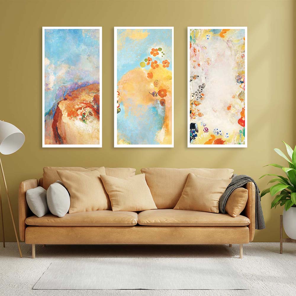 Set of 3 Floral Abstract Canvas Painting.