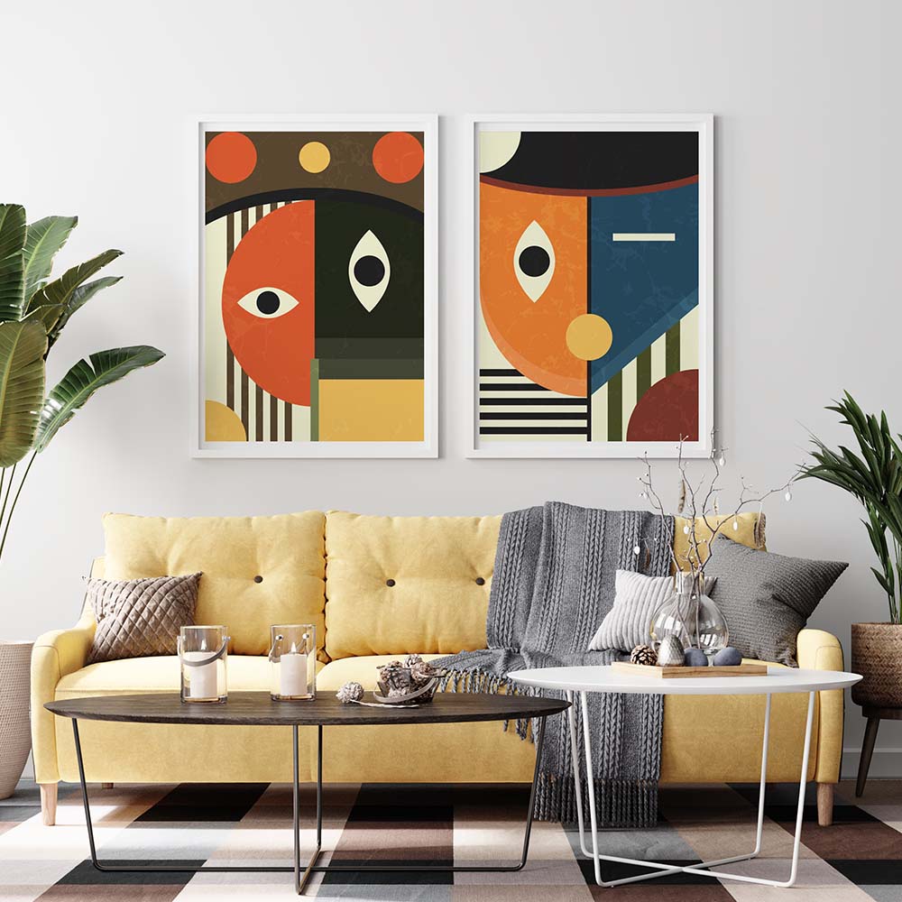 Set of 2 Boho Faces Canvas Painting.