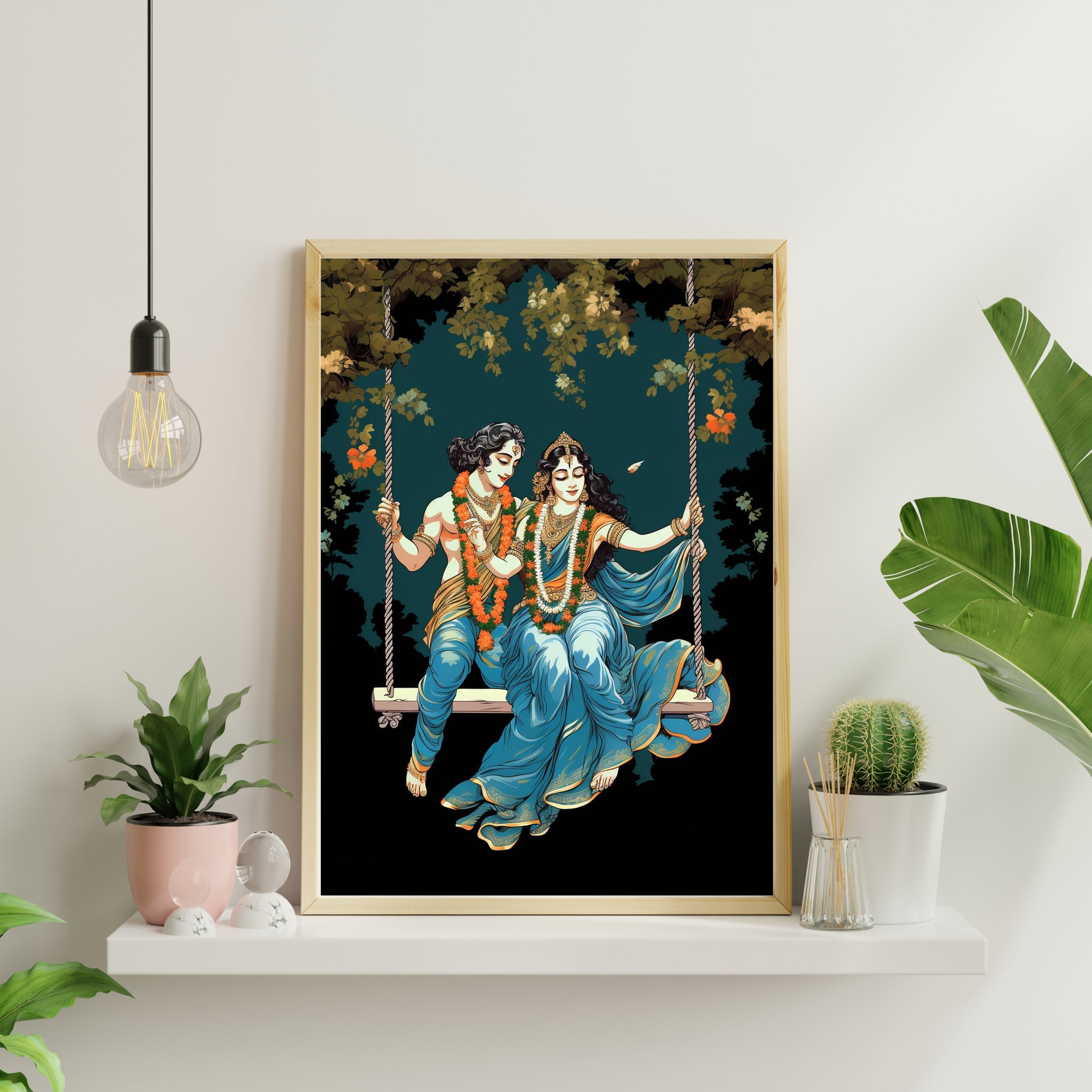 Radha Krishna on a Swing Krutik Canvas Painting.