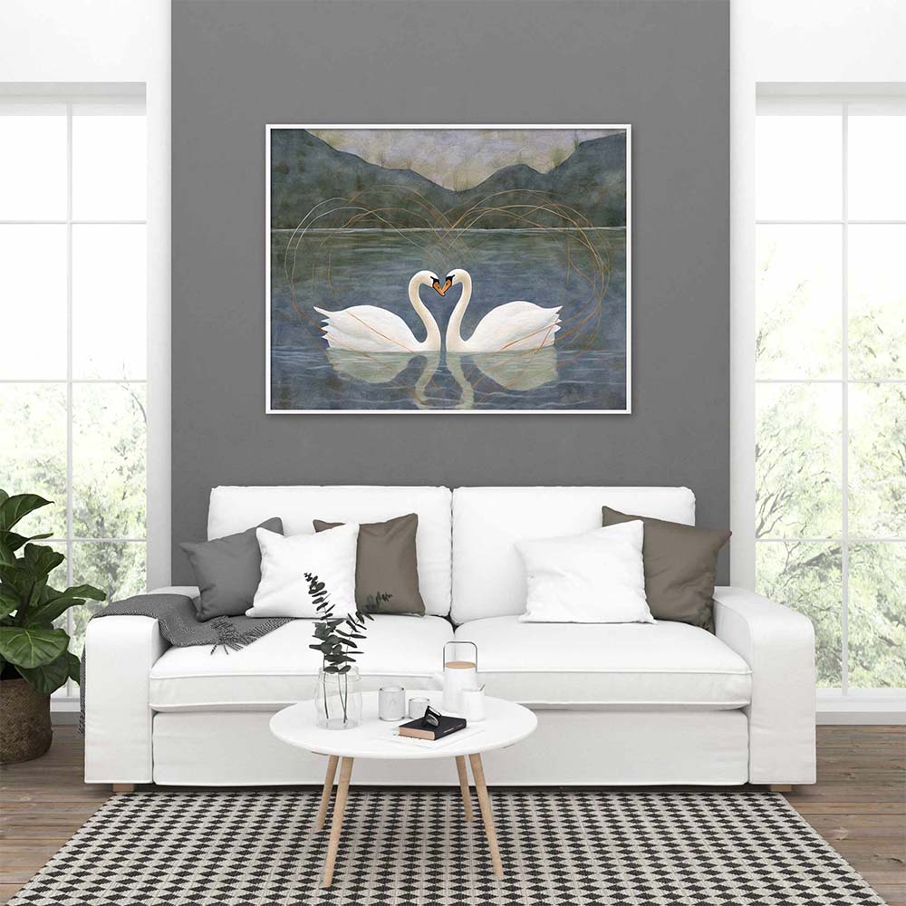 Premium Vintage Swan Pair Painting.