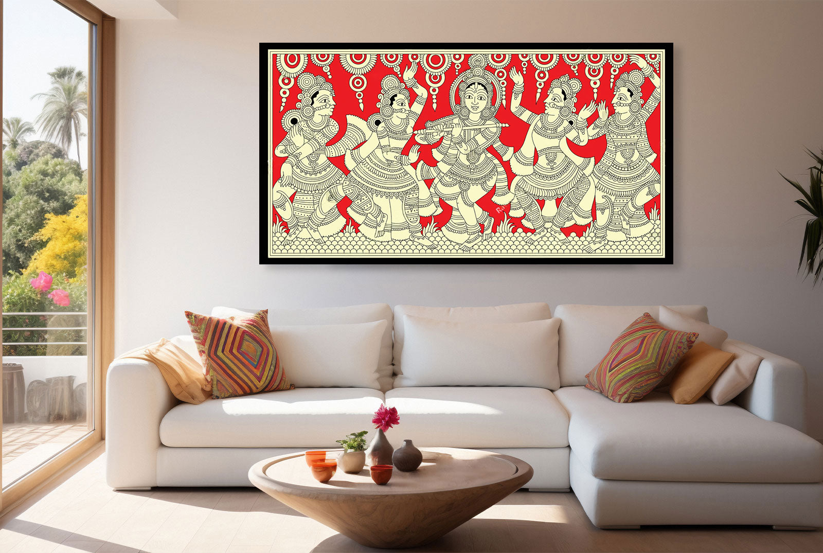 Krishna’s Raas Leela – Dancing with the Gopis (Kalamkari in Red & White).