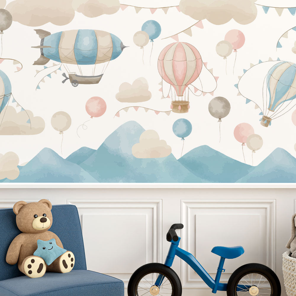 Dreamy Sky Adventure – Hot Air Balloon Wallpaper for Kids.