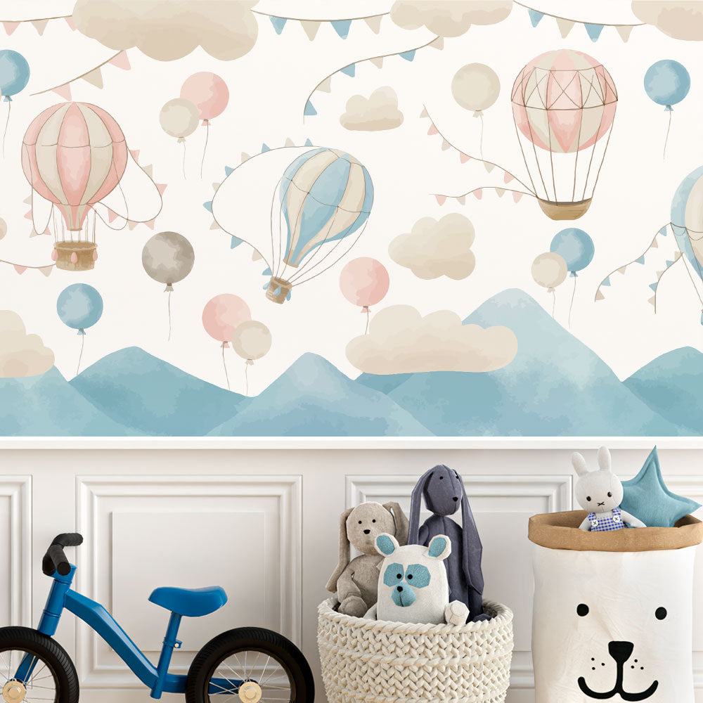 Dreamy Sky Adventure – Hot Air Balloon Wallpaper for Kids.