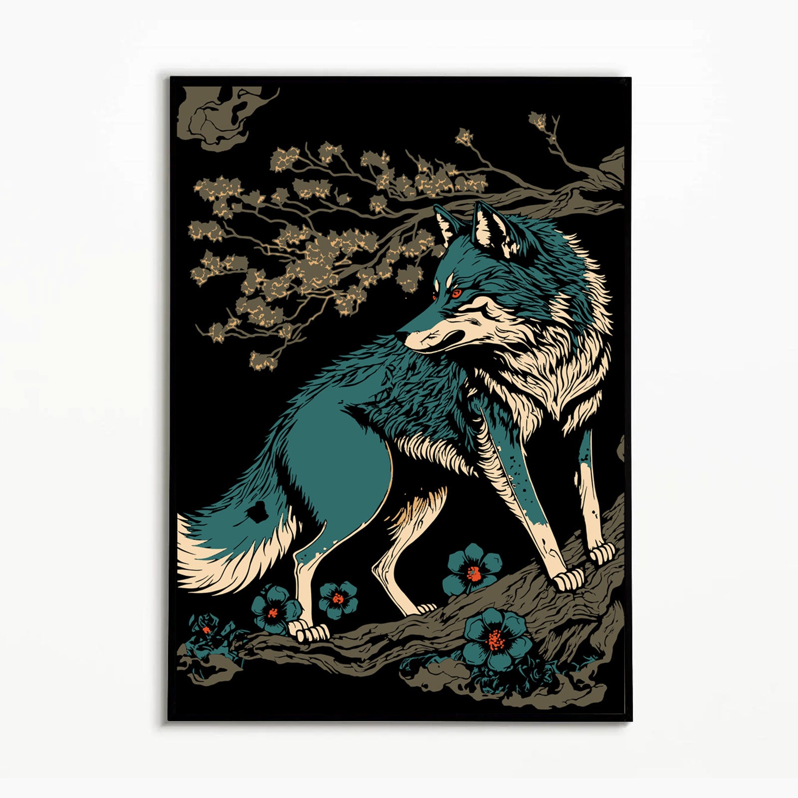 Yōkai Spirit Wolf – Japanese Mythical Forest Guardian Wall Art.