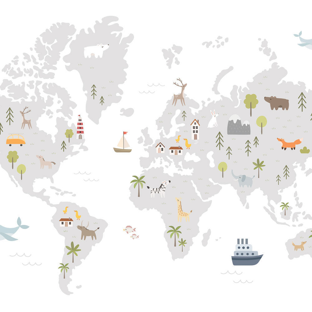 Minimal Explorer – World Map Wallpaper with Animals & Icons