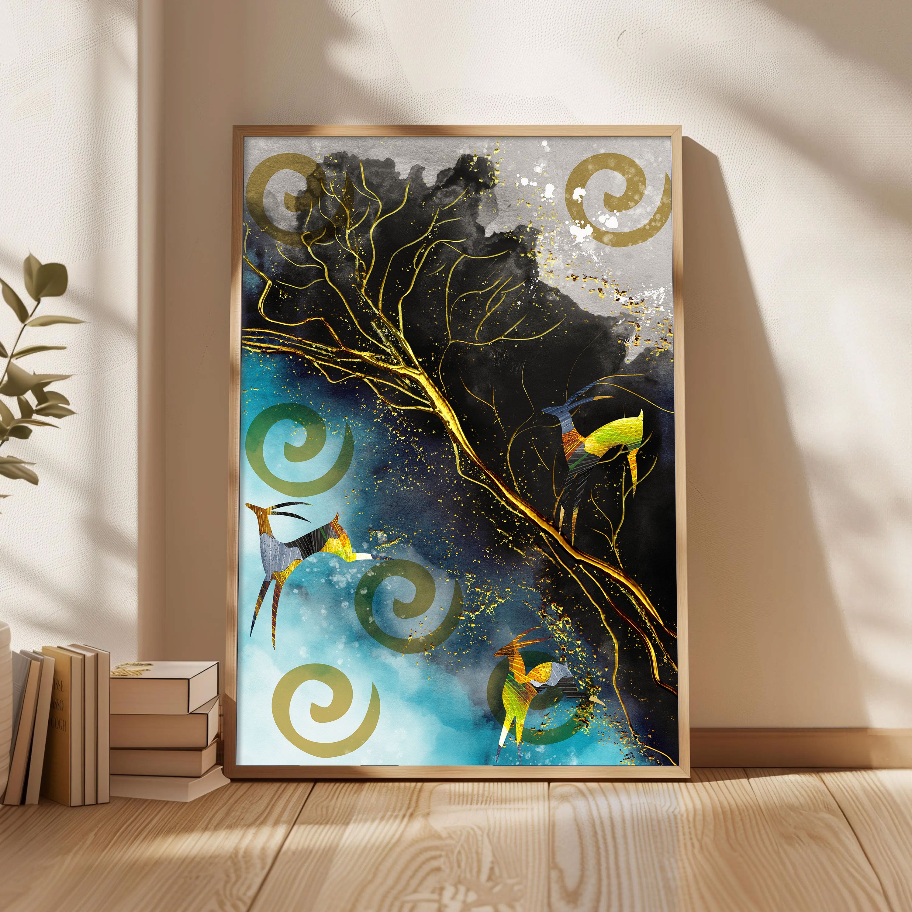 Mystic Wilderness – Abstract Nature & Deer Wall Art by Krutik.