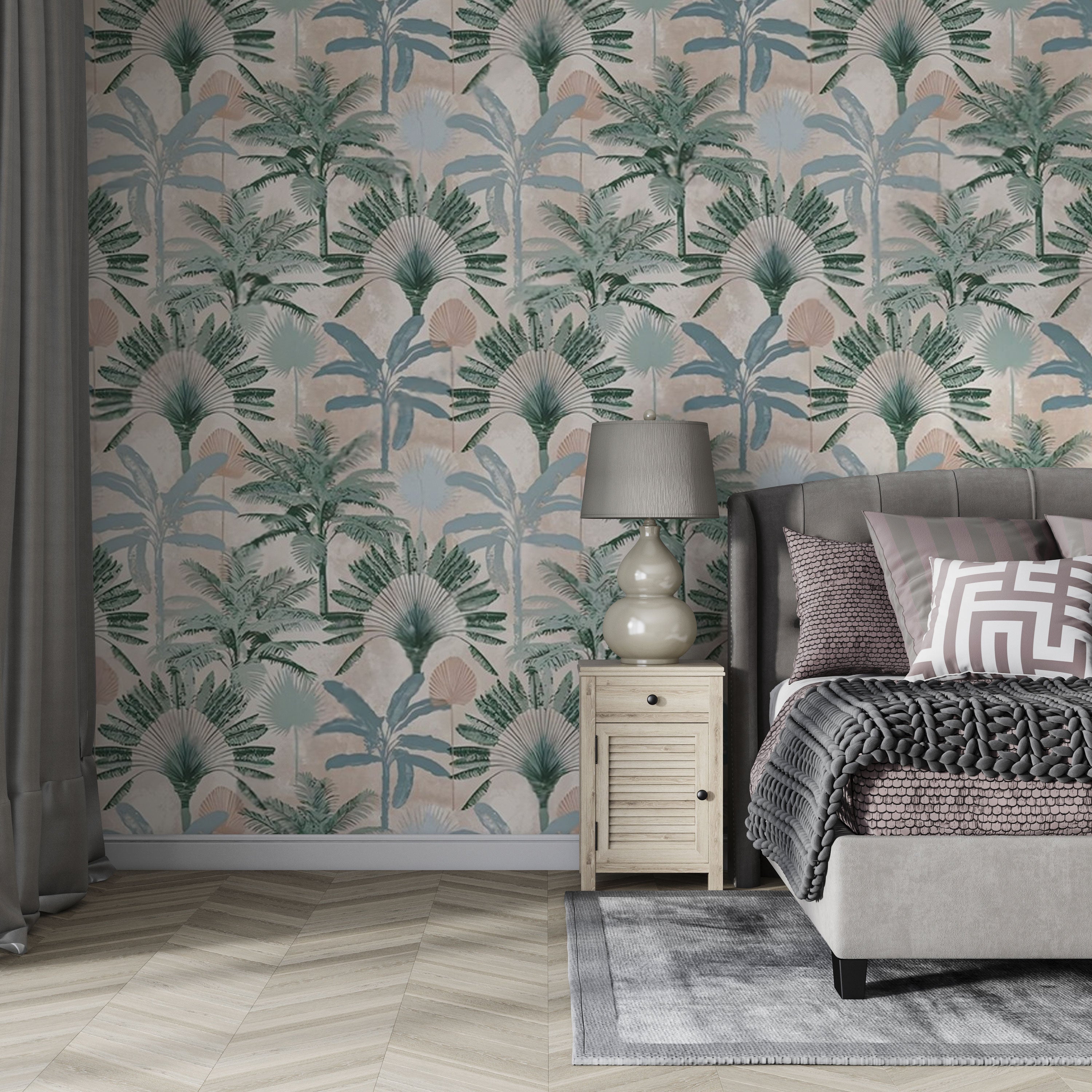 Tropical Mirage – Palm Grove Wallpaper by Krutik.