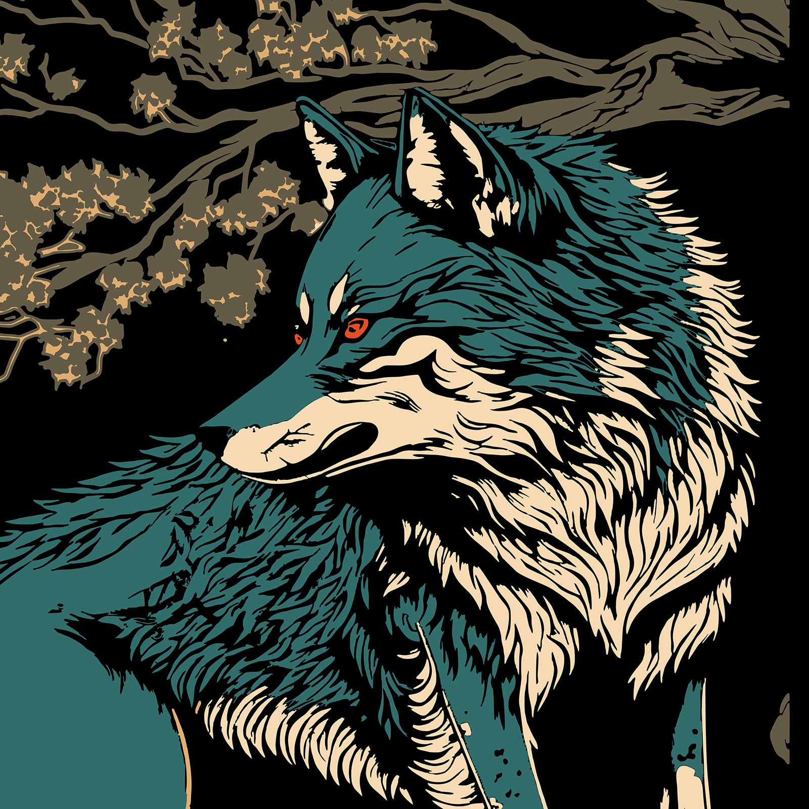 Yōkai Spirit Wolf – Japanese Mythical Forest Guardian Wall Art.