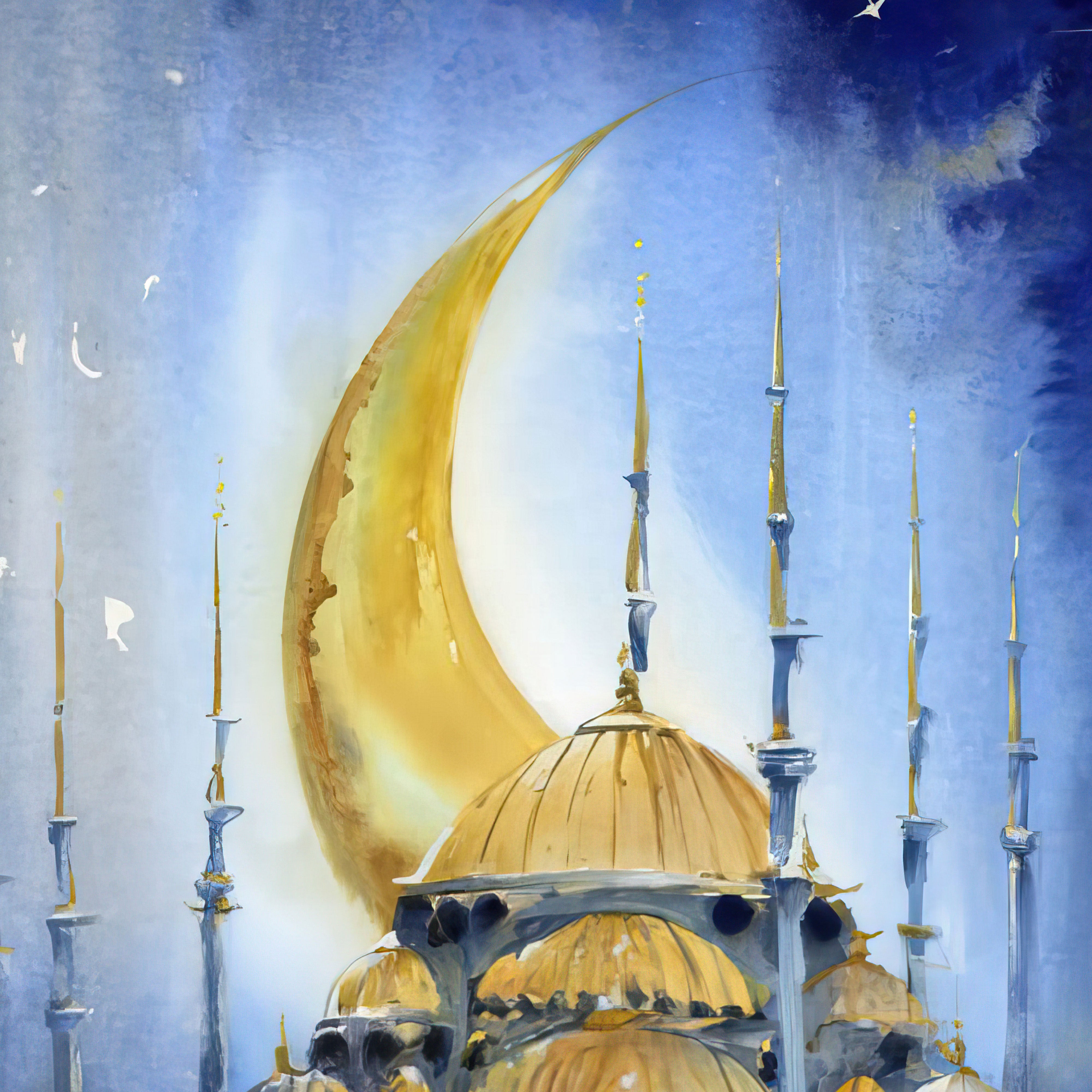 Moonlit Duas – Crescent & Mosque Spiritual Watercolor Art.