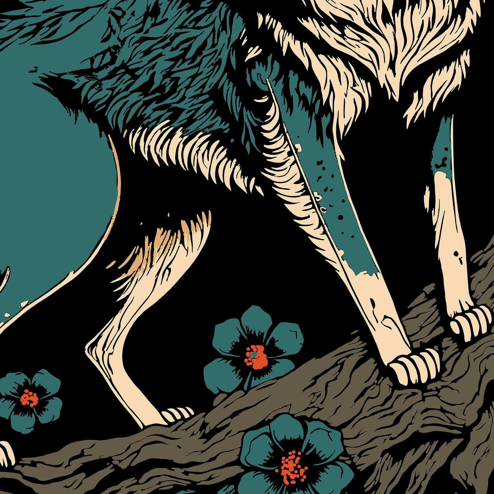 Yōkai Spirit Wolf – Japanese Mythical Forest Guardian Wall Art.