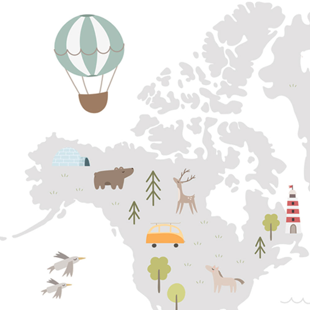 Minimal Explorer – World Map Wallpaper with Animals & Icons.