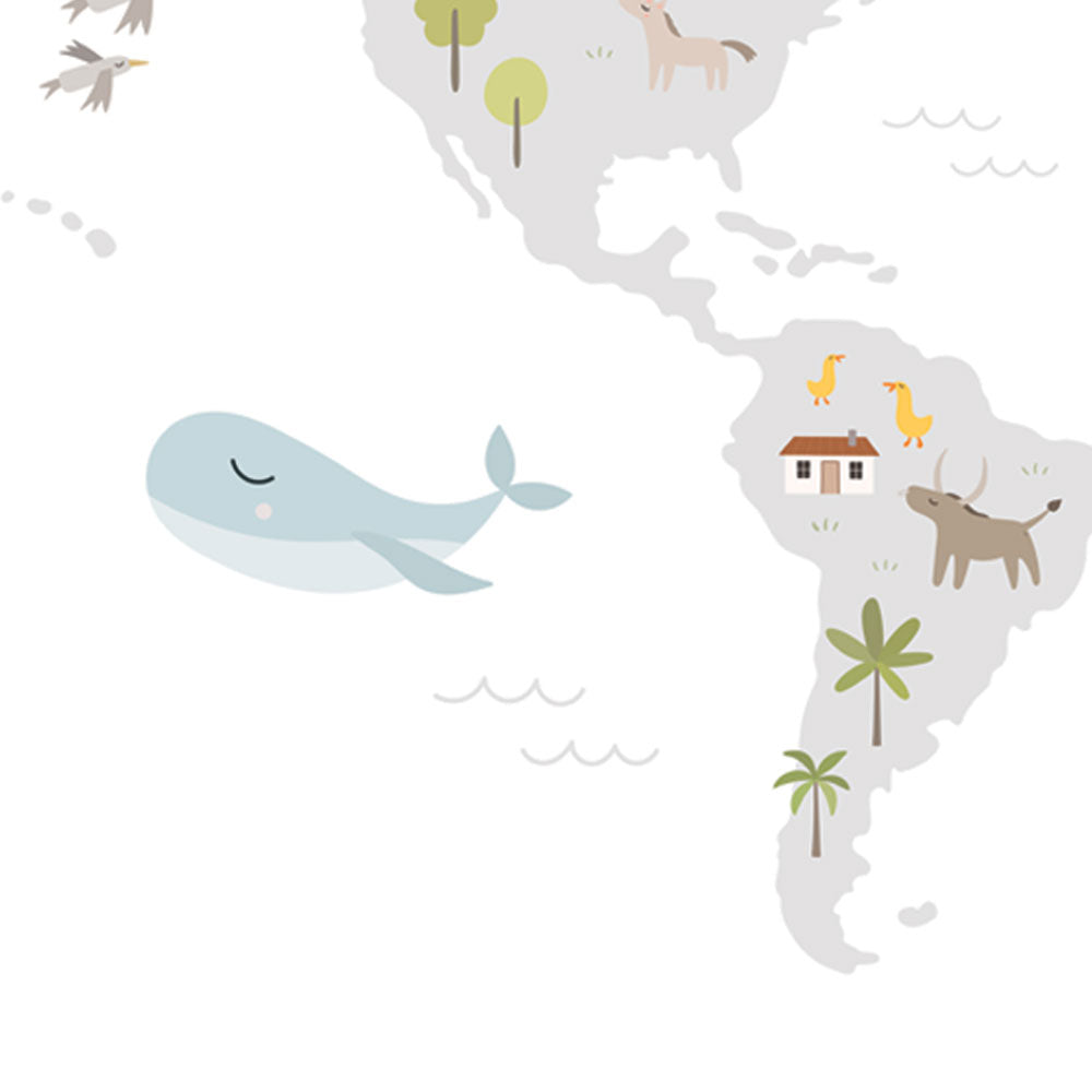 Minimal Explorer – World Map Wallpaper with Animals & Icons.