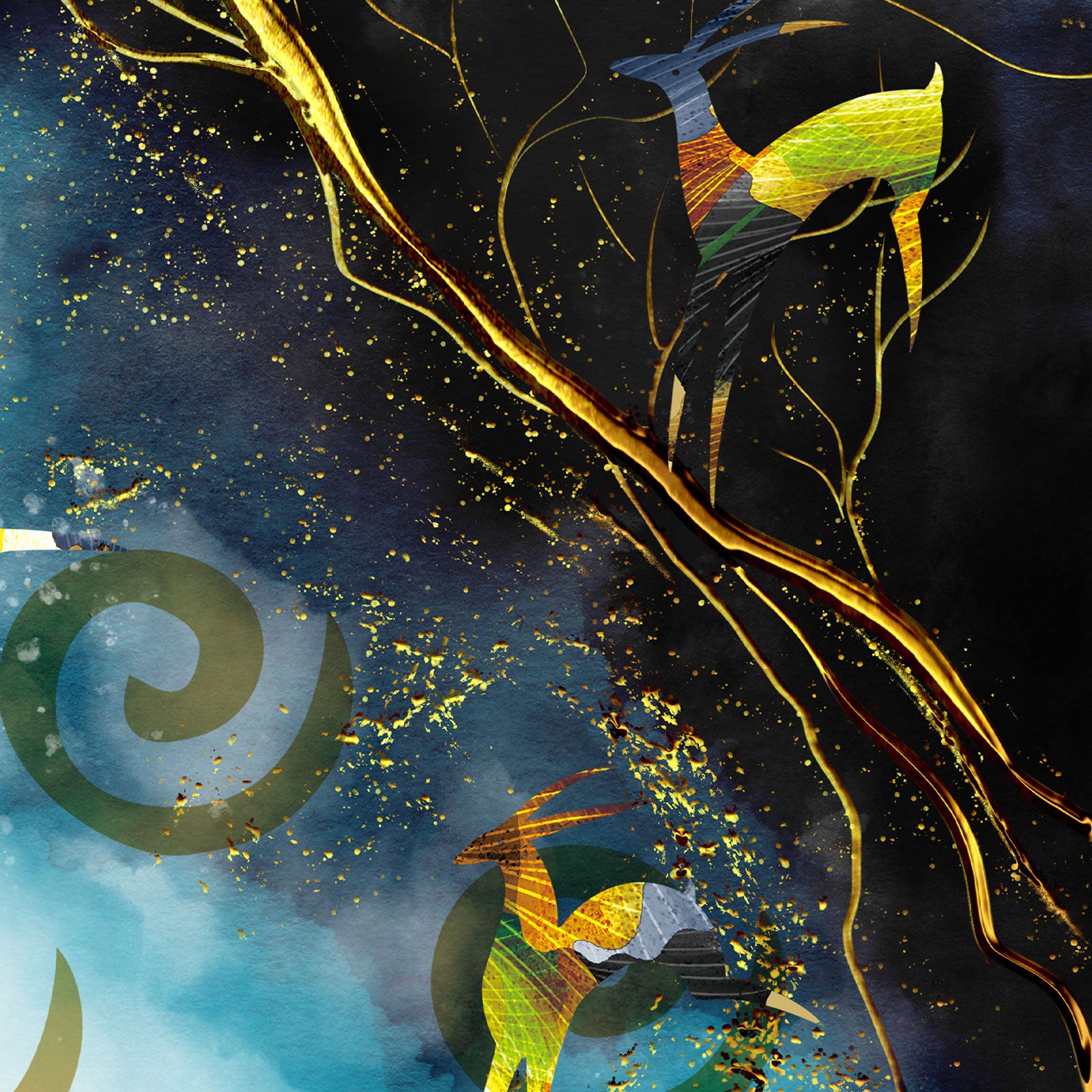Mystic Wilderness – Abstract Nature & Deer Wall Art by Krutik.