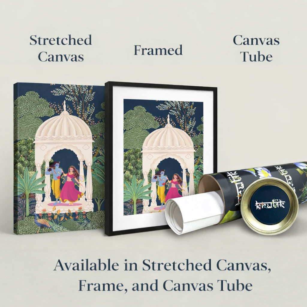 Tree of Life Cow Pichwai Painting | Traditional Indian Folk Art Wall Decor with Birds & Moon