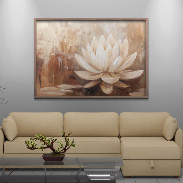 Abstract Blooming Lotus Flower Acrylic Painting by Krutik – Modern Minimalist Wall Art