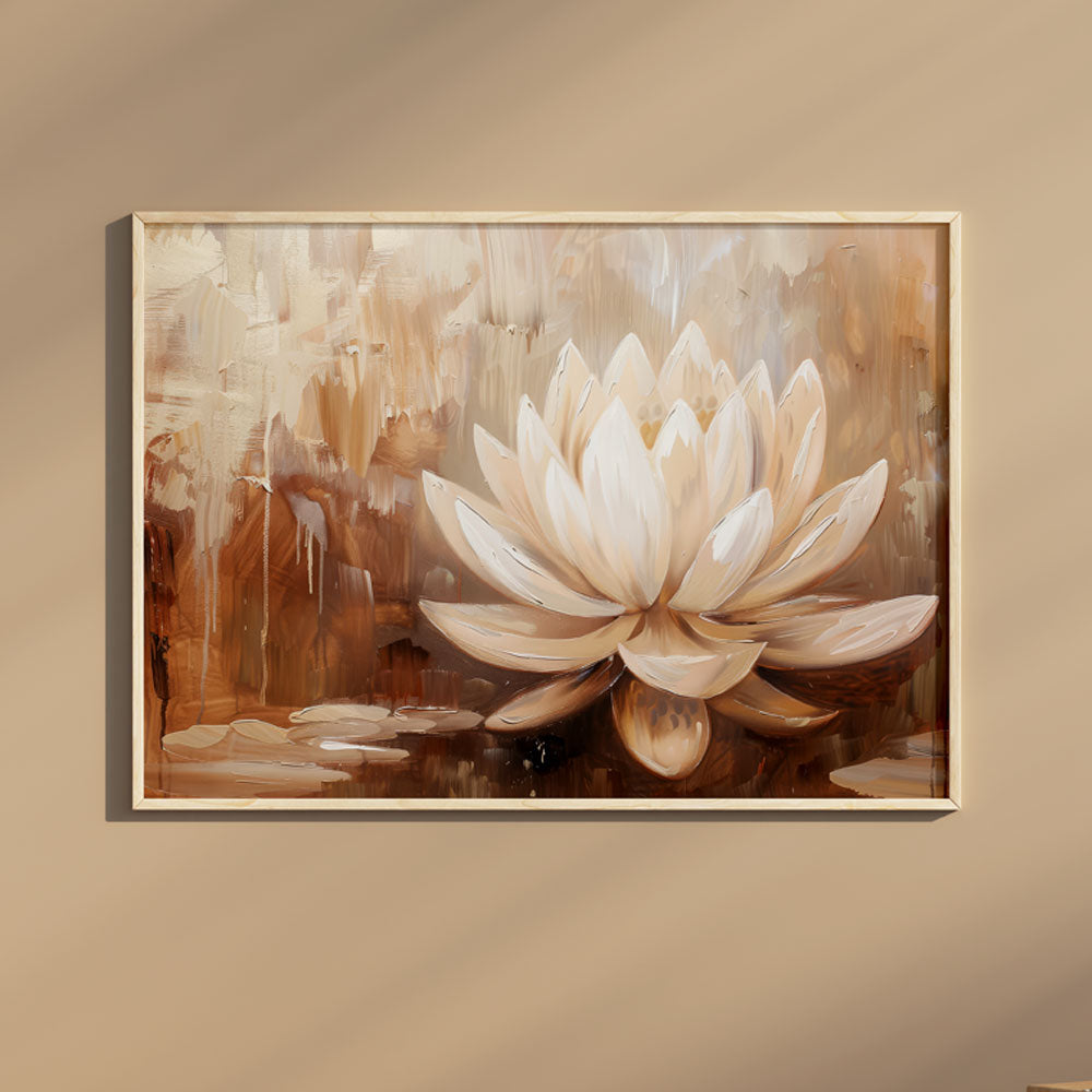 Abstract Blooming Lotus Flower Acrylic Painting by Krutik – Modern Minimalist Wall Art