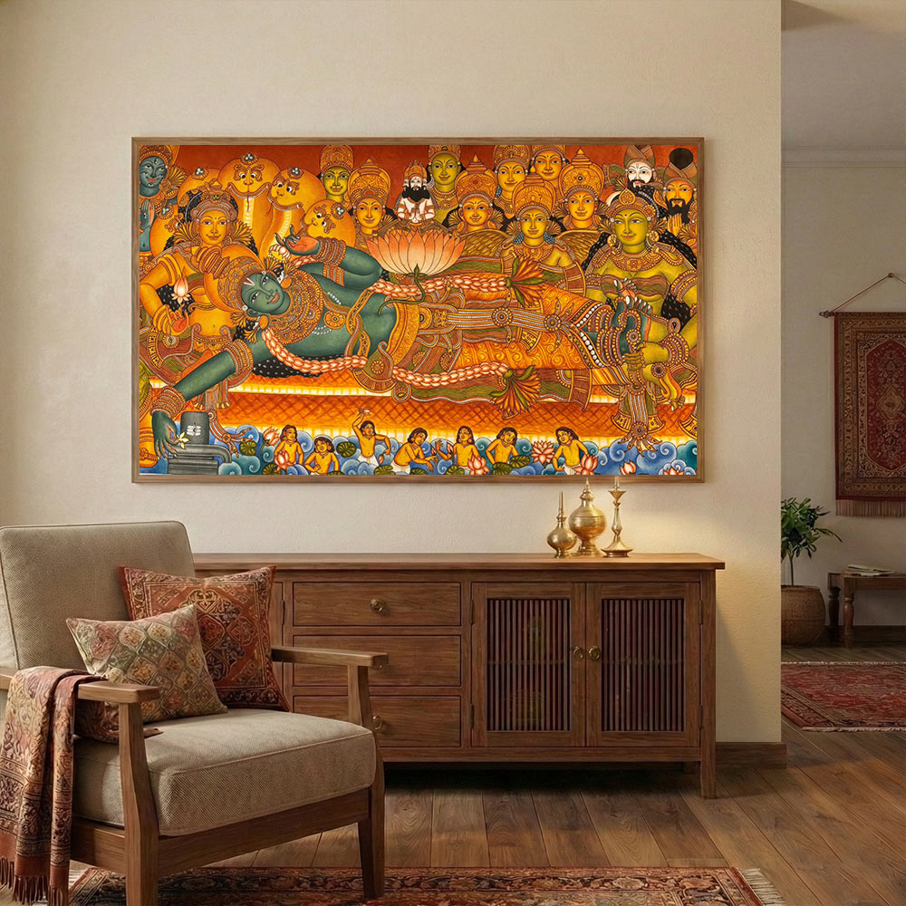 Handmade Anantashayana Vishnu Painting | 4x3 Ft  Cosmic Balance Sacred Art