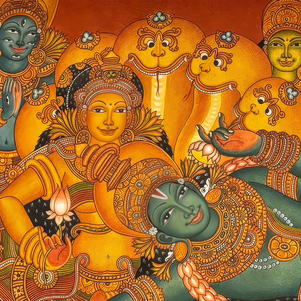 Handmade Anantashayana Vishnu Painting | 4x3 Ft  Cosmic Balance Sacred Art