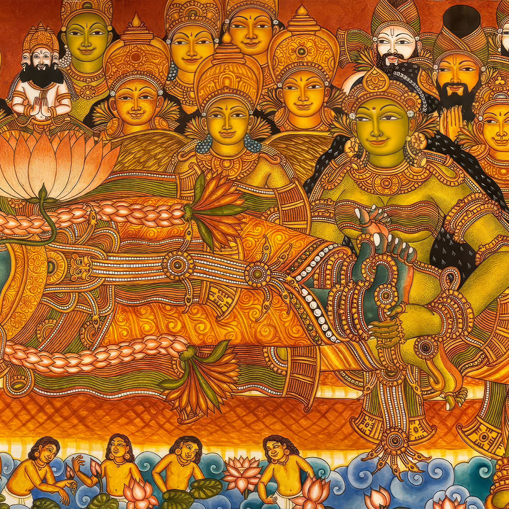 Handmade Anantashayana Vishnu Painting | 4x3 Ft  Cosmic Balance Sacred Art