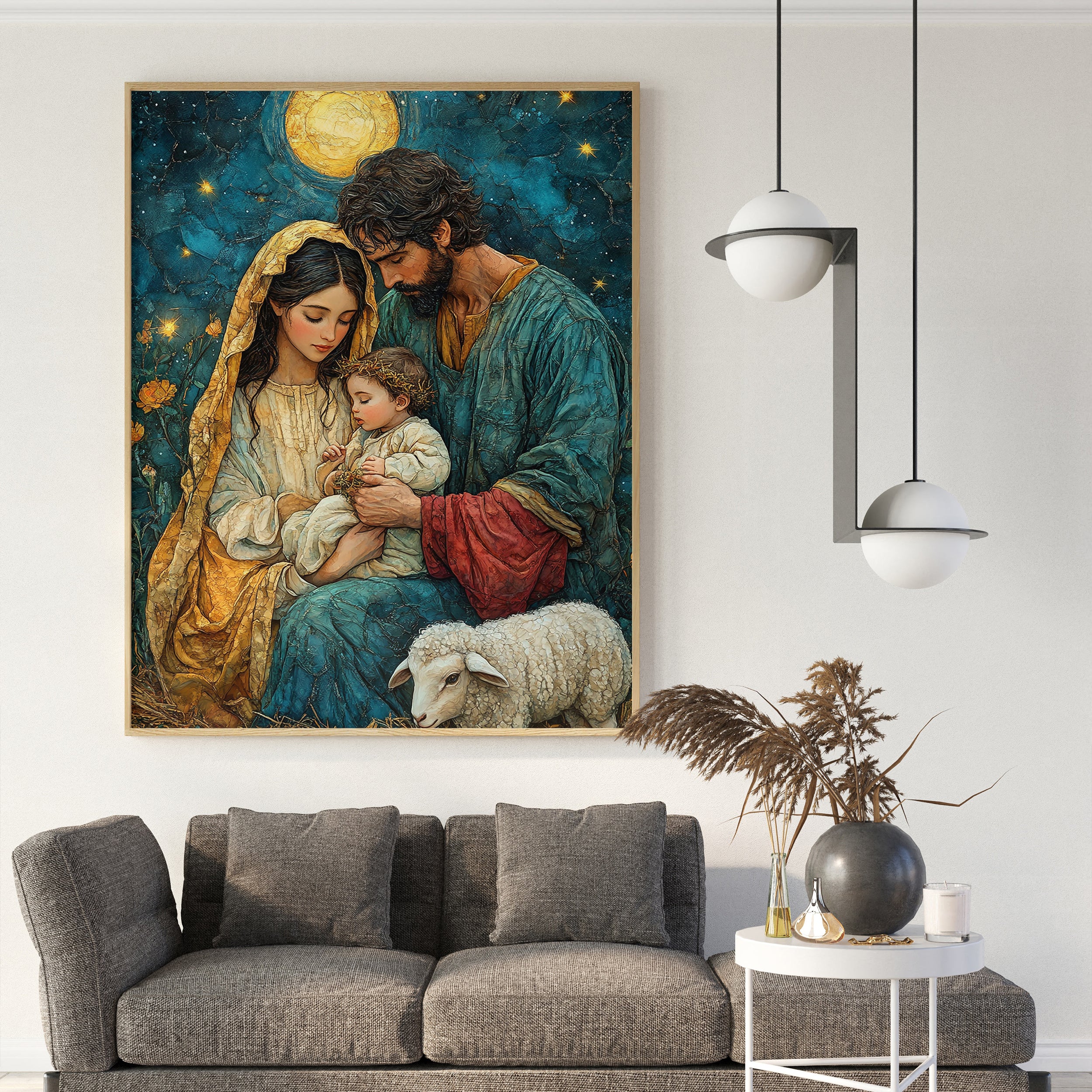 The Holy Family Under the Stars – Nativity Scene Canvas Painting