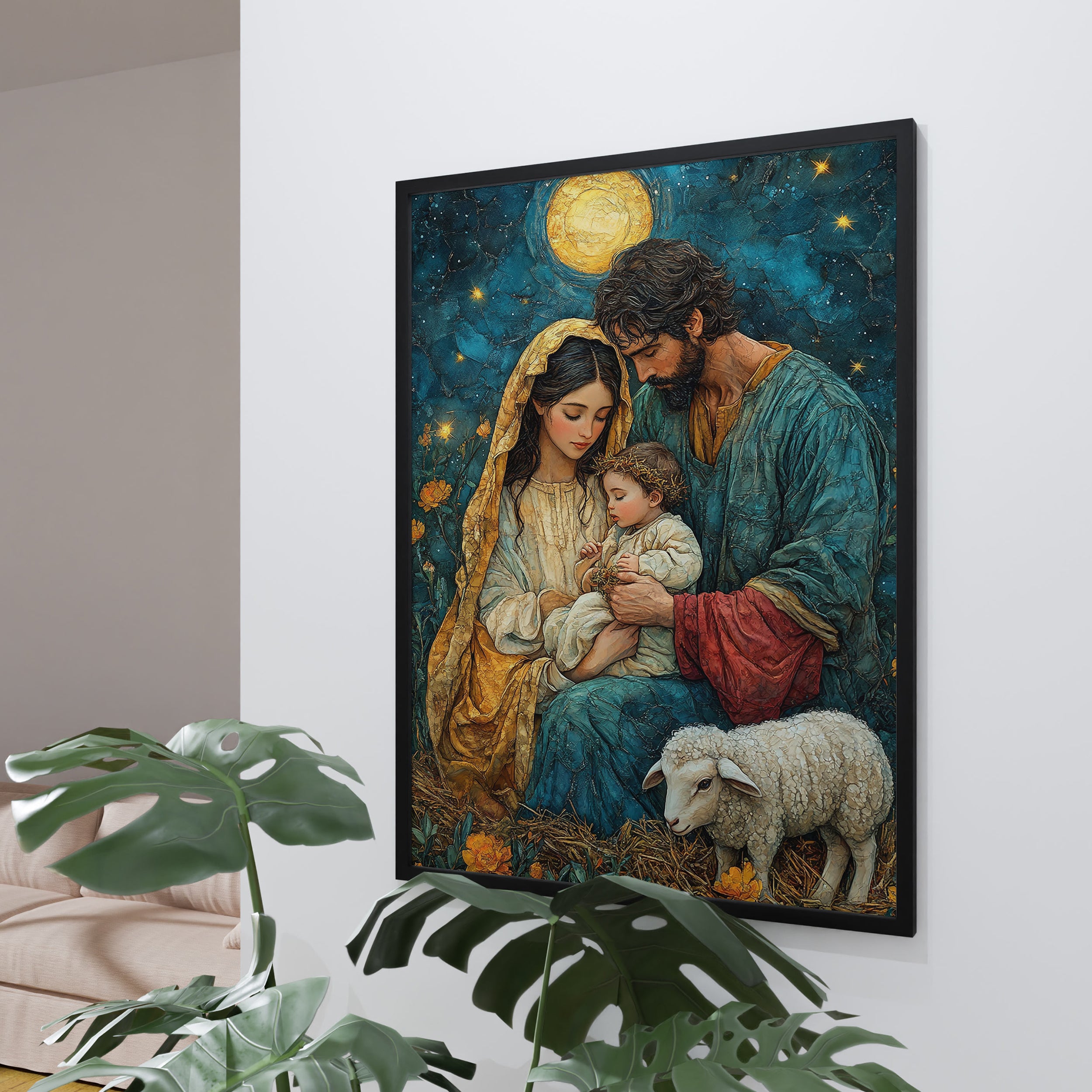 The Holy Family Under the Stars – Nativity Scene Canvas Painting