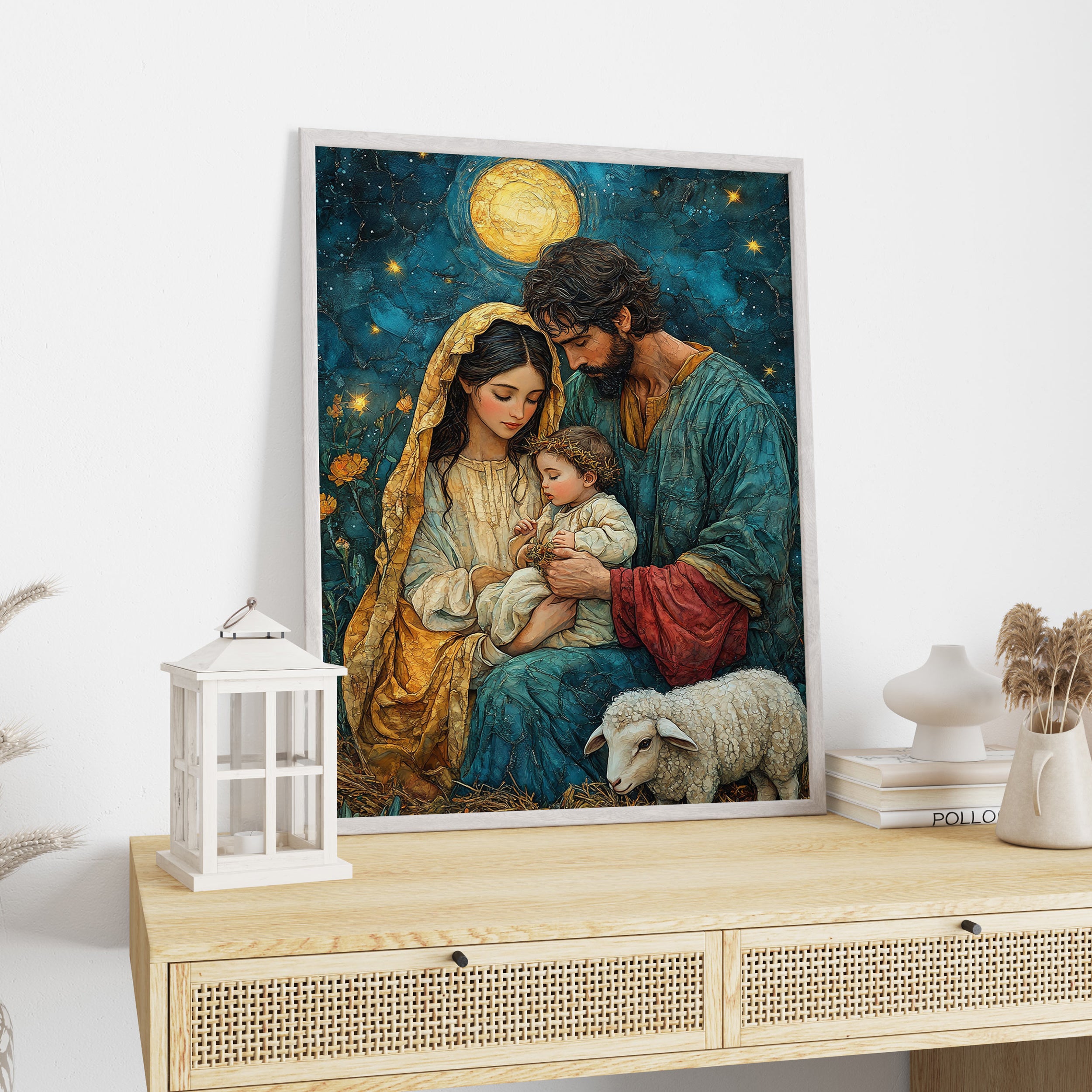 The Holy Family Under the Stars – Nativity Scene Canvas Painting