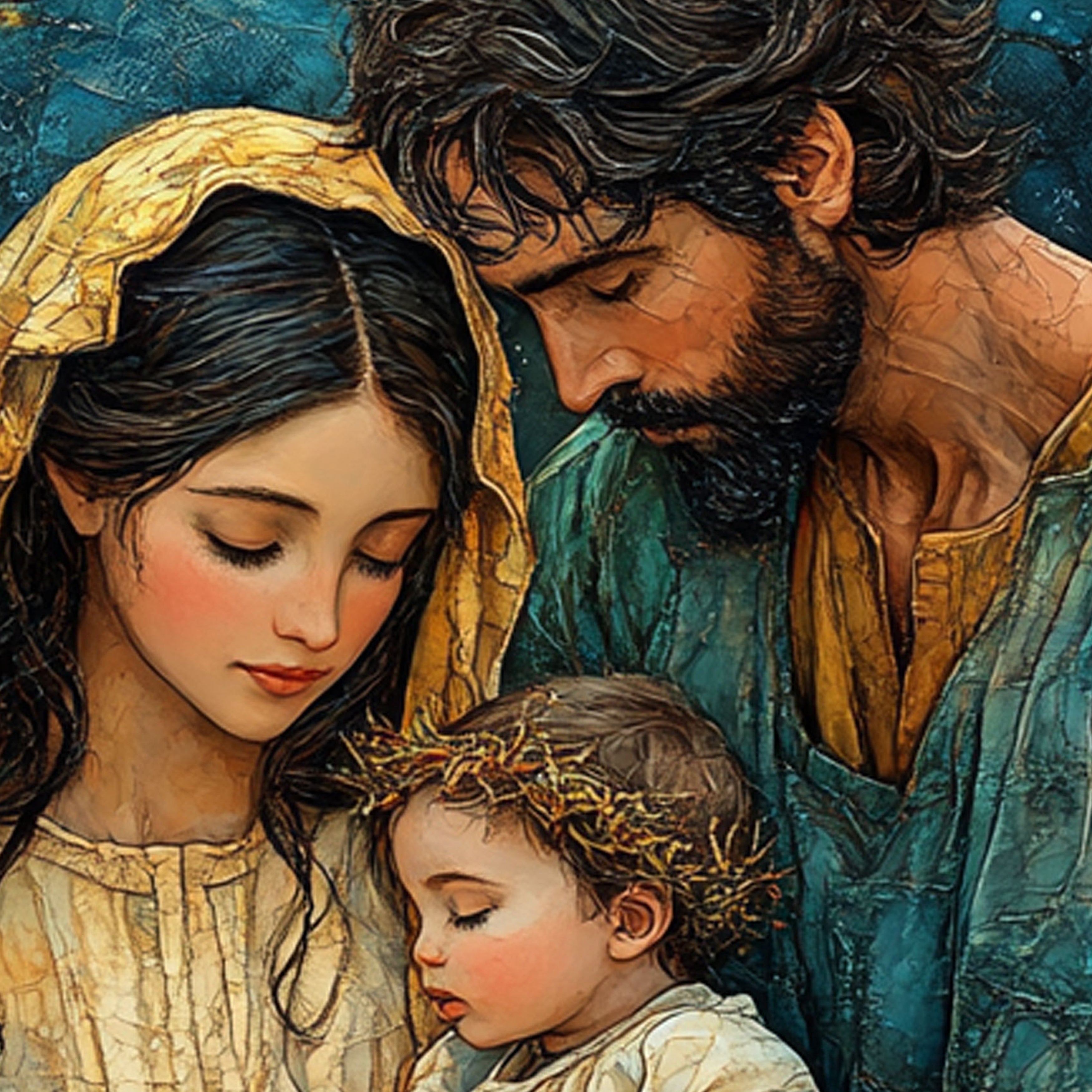 The Holy Family Under the Stars – Nativity Scene Canvas Painting