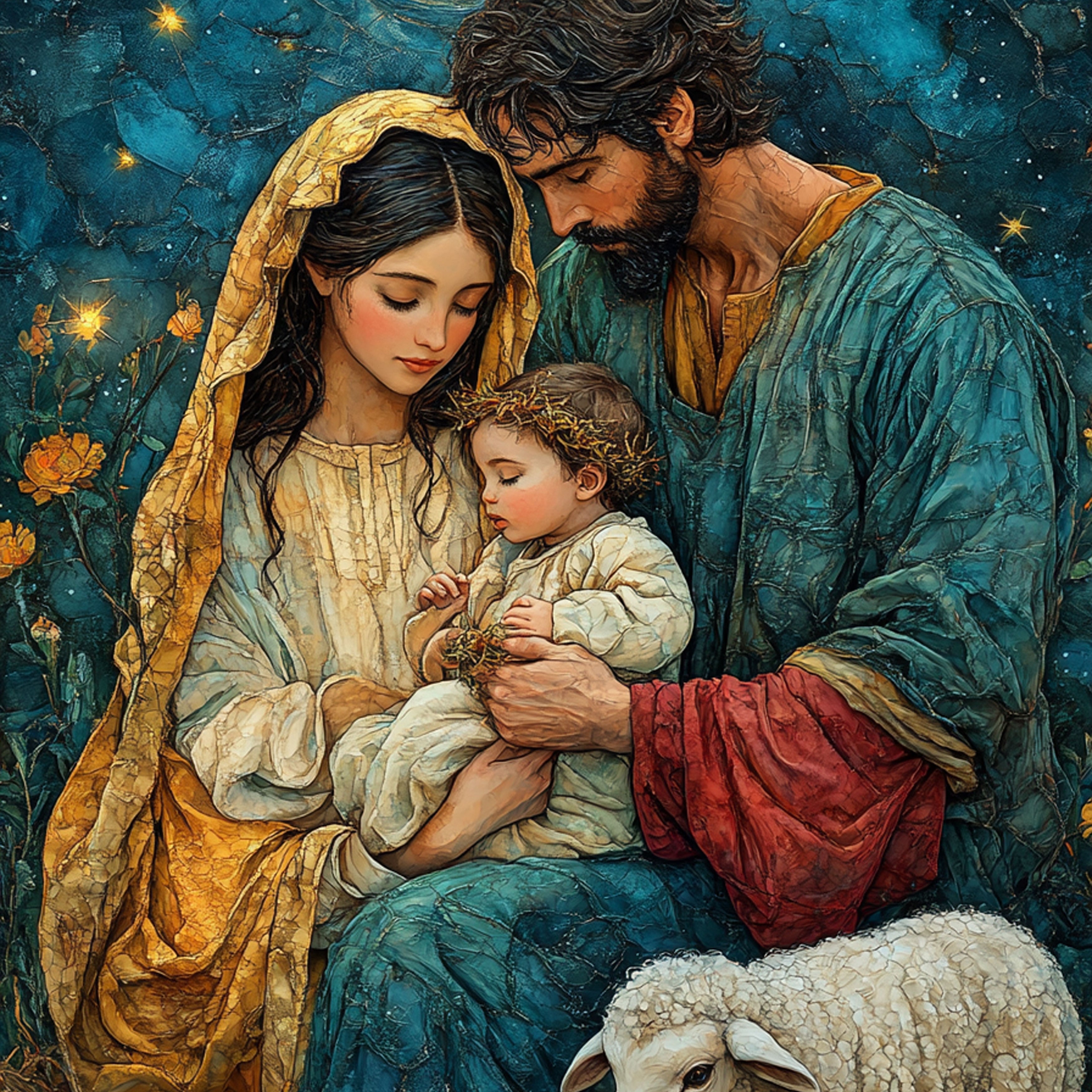 The Holy Family Under the Stars – Nativity Scene Canvas Painting