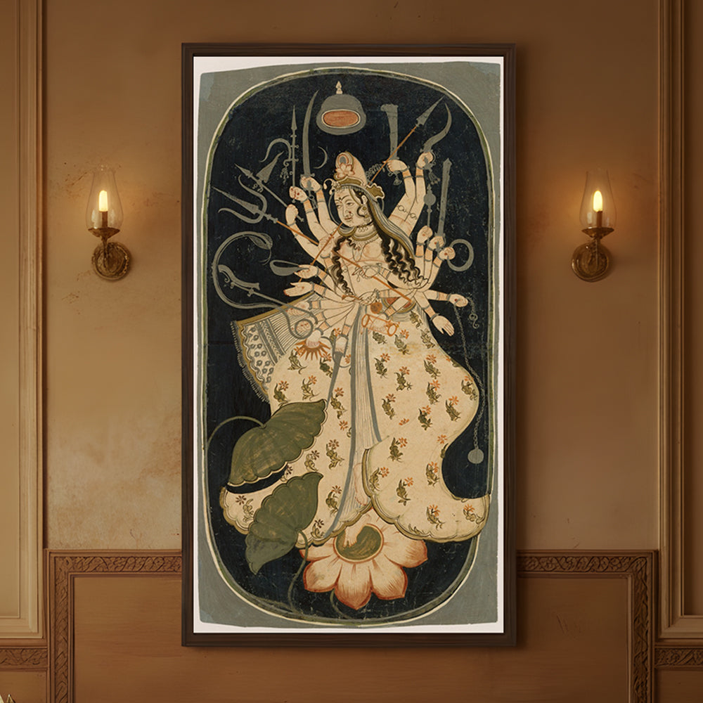 Durga Maa Lotus Floral Painting by Krutik – Divine Strength & Grace