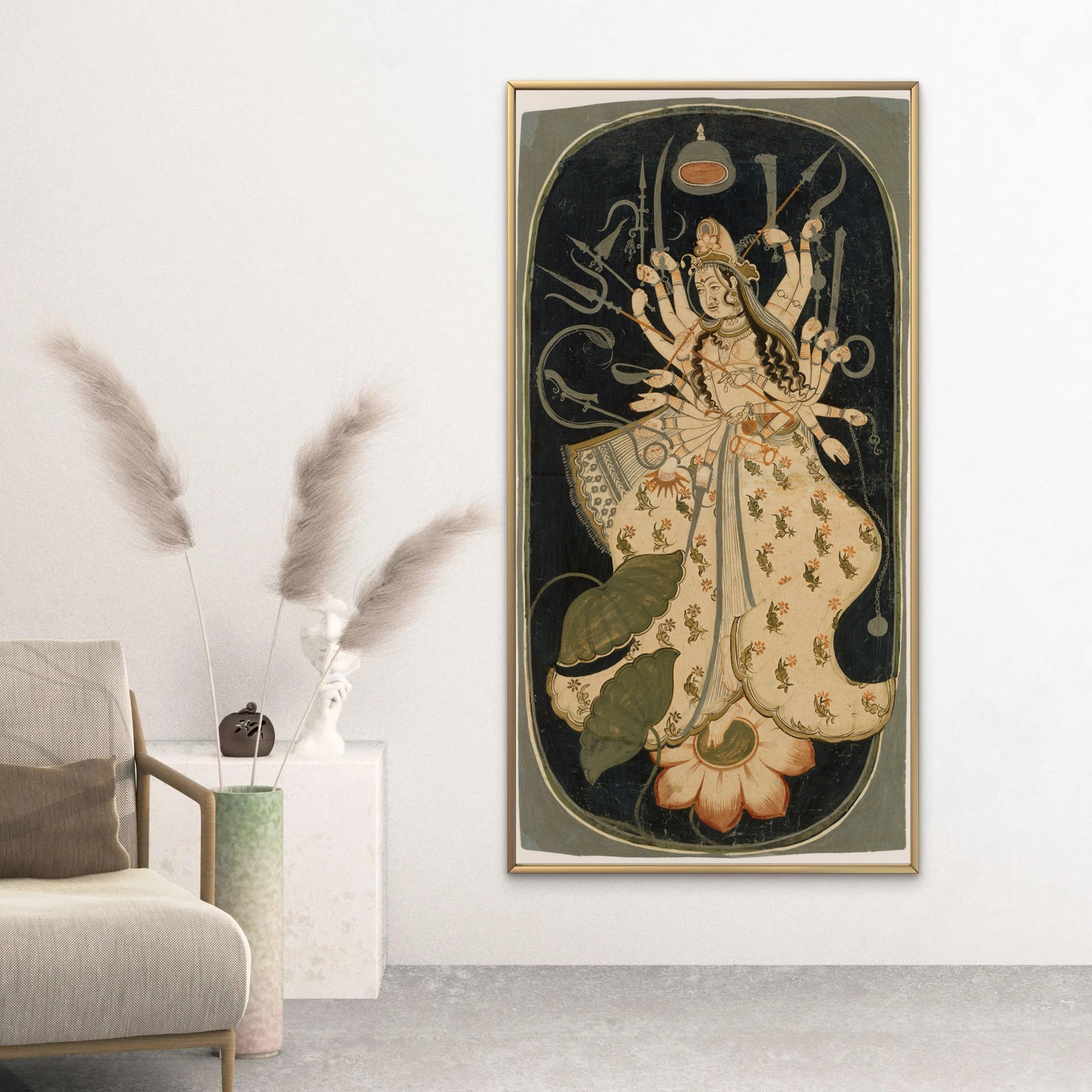 Durga Maa Lotus Floral Painting by Krutik – Divine Strength & Grace