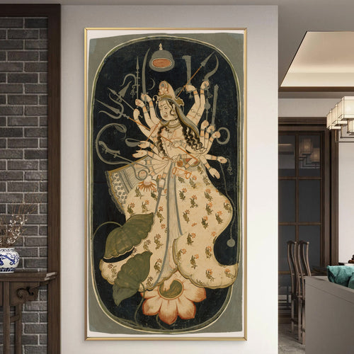 Durga Maa Lotus Floral Painting by Krutik – Divine Strength & Grace