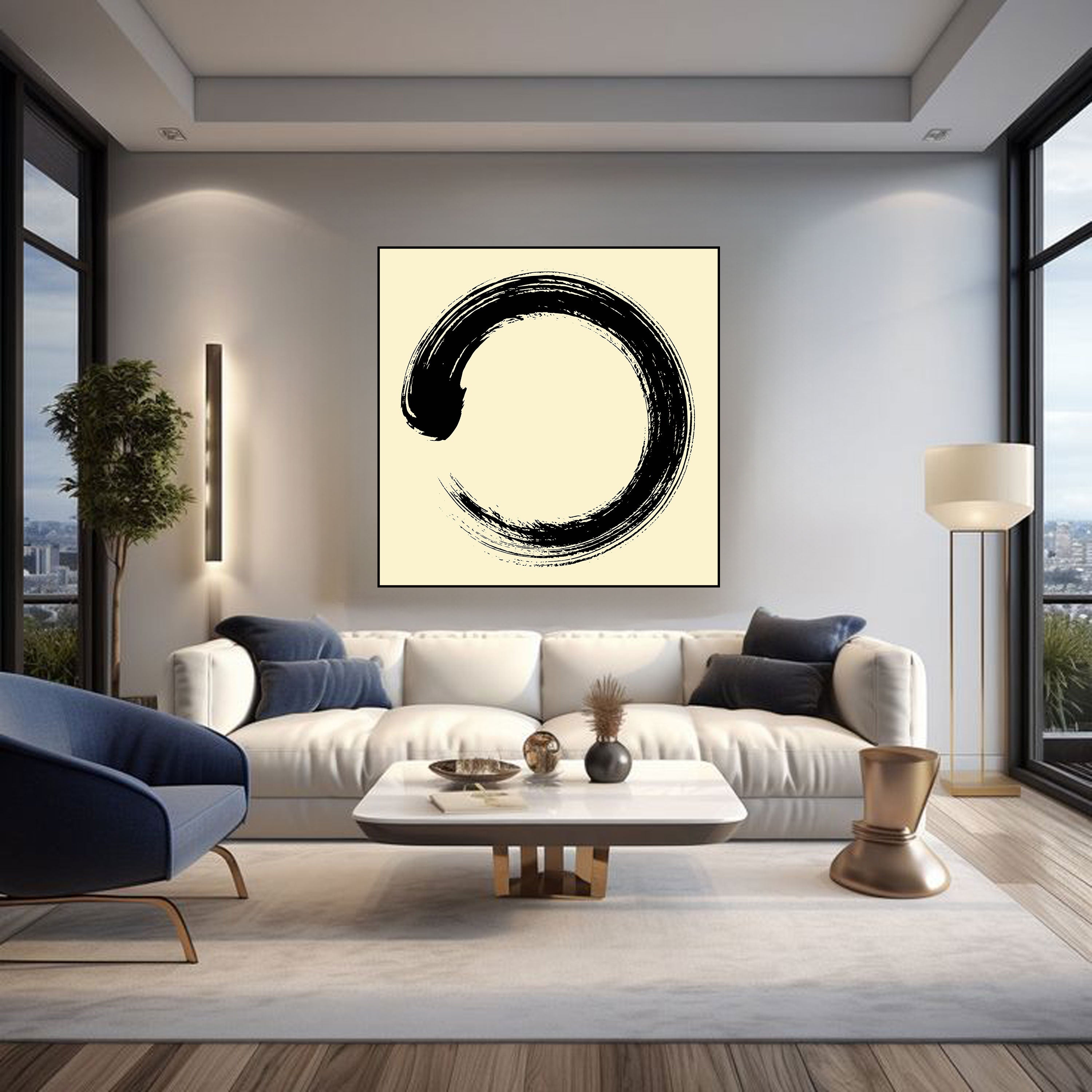 Enso Zen Circle Canvas Painting – Minimalist Spiritual Wall Art.