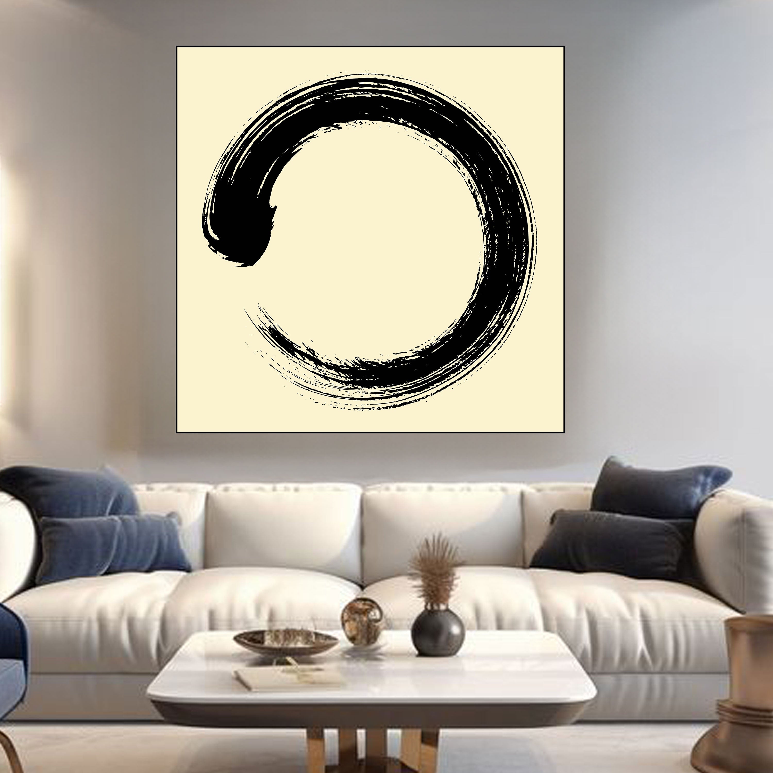Enso Zen Circle Canvas Painting – Minimalist Spiritual Wall Art.