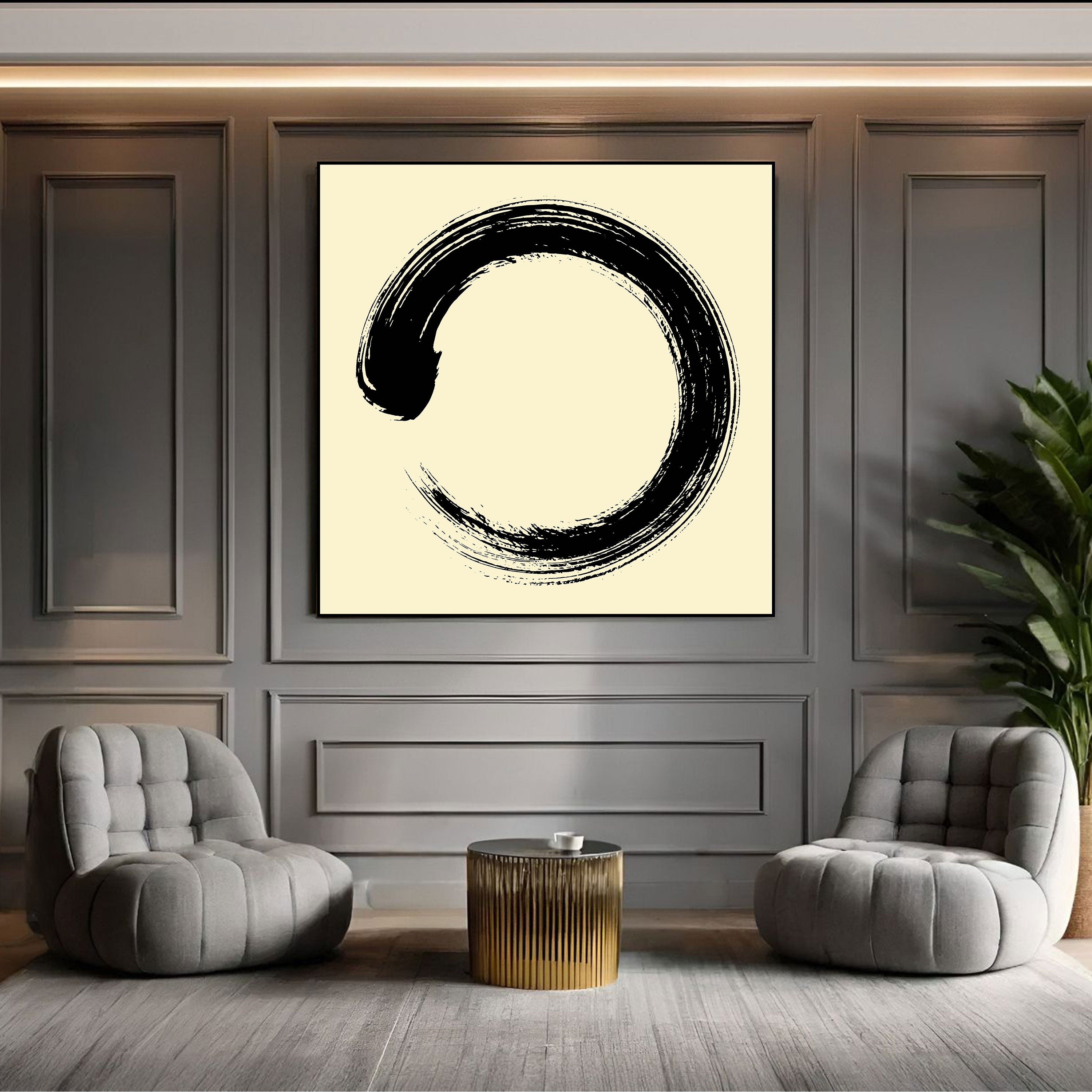 Enso Zen Circle Canvas Painting – Minimalist Spiritual Wall Art.