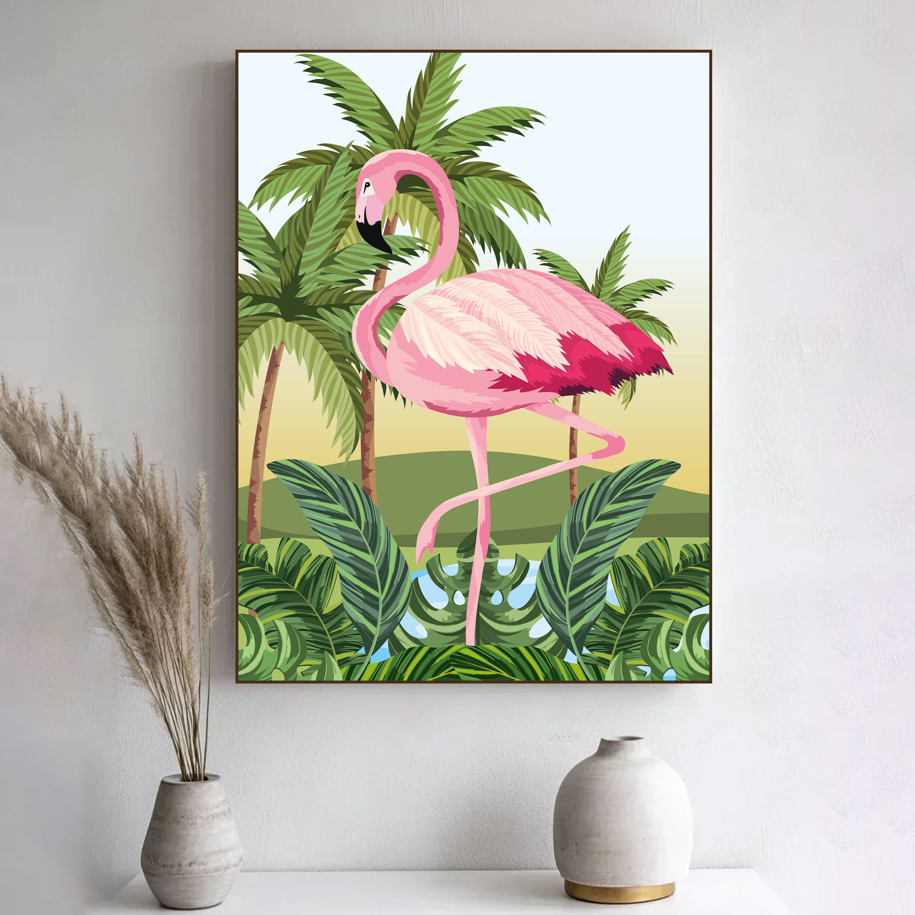 Flamingo Canvas Painting – Tropical Nature Wall Painting for Living Room.