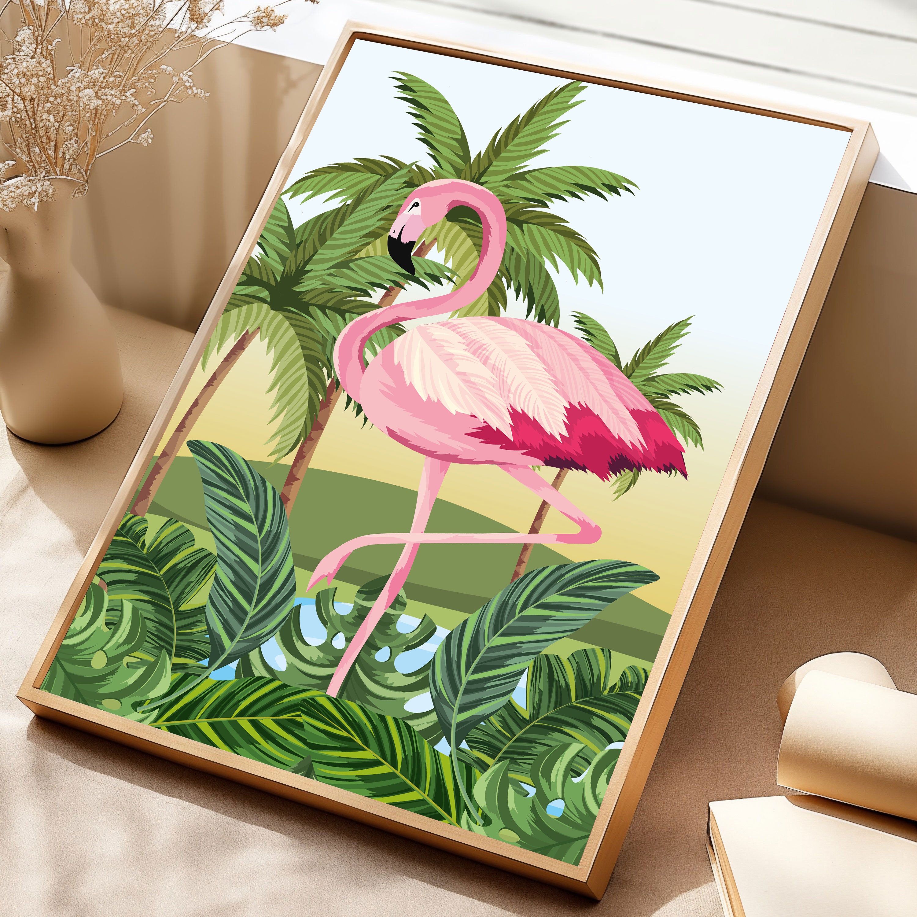 Flamingo Canvas Painting – Tropical Nature Wall Painting for Living Room.