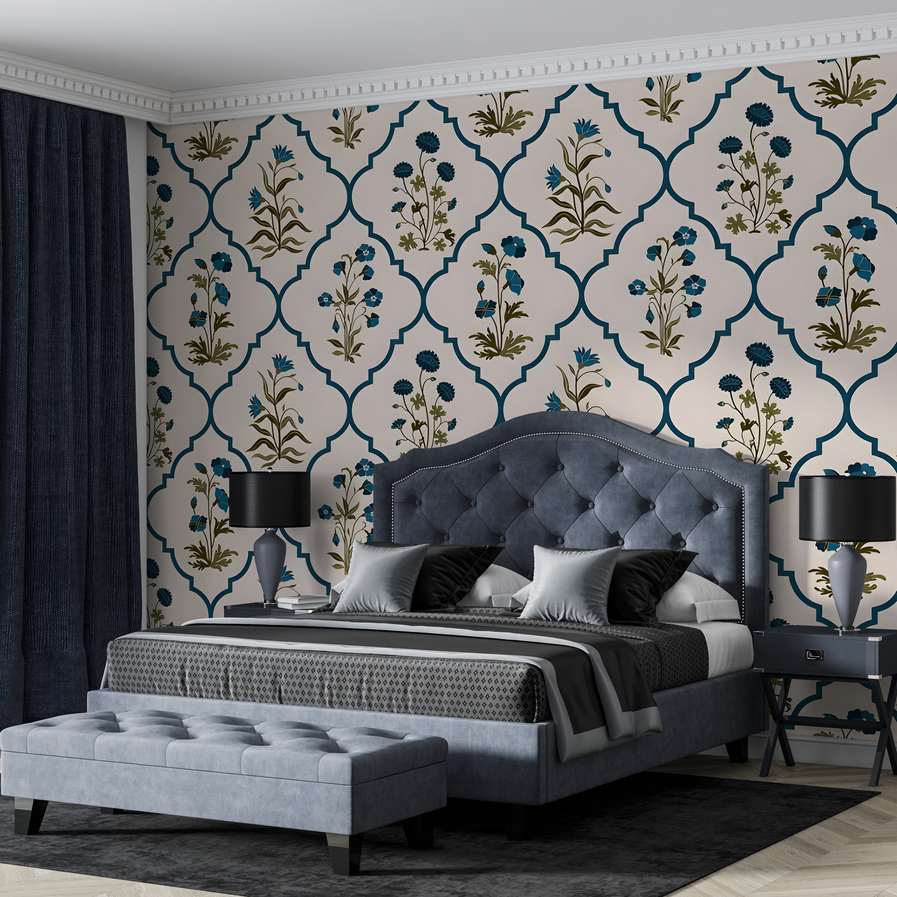 Floral Arch Pattern Wallpaper | Elegant Botanical Wall Design – Krutik